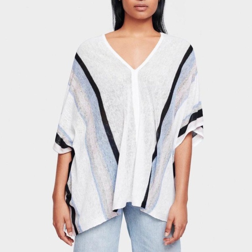 White + Warren Linen Pastel Striped Poncho NWT